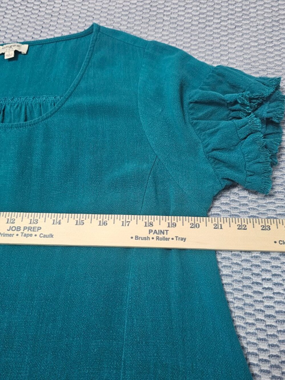 Umgee Teal Fringed Midi Boho Beachy Dress Linen Blend Coastal Women's Size Large - Picture 6 of 7